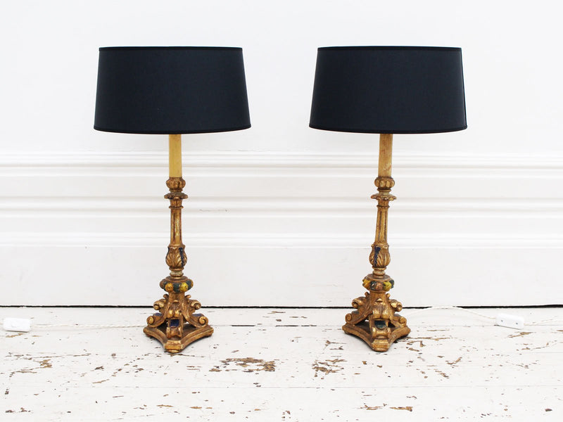 A Pair of 1920's Gilt Wood Table Lights