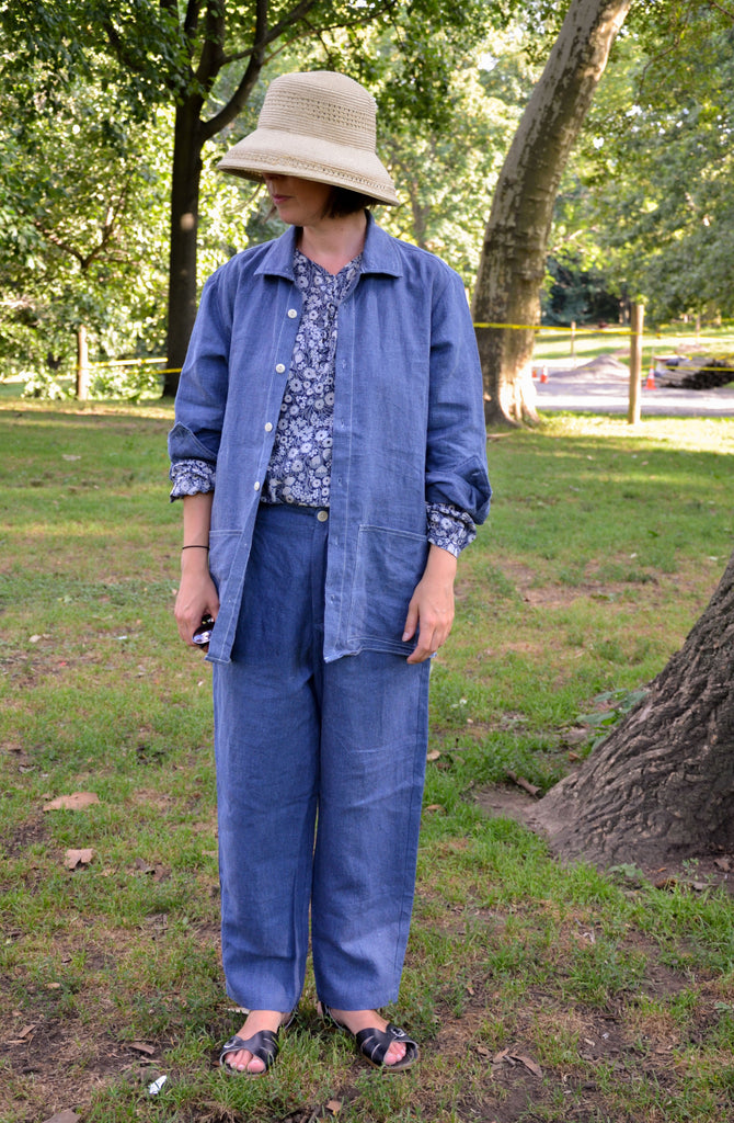 Anna Berger, Deta Swimwear, Blluemade, indigo linen, linen pants, indigo jacket, indigo, made in NYC