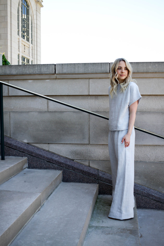 Mary Ellen Skye, blluemade, linen, modern smock shirt, modern slouch pant