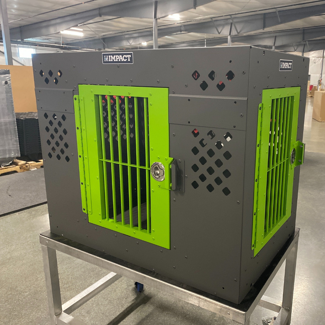 lime green and gray dog crate