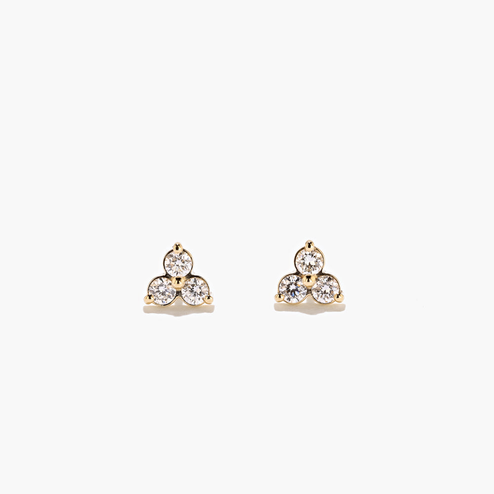 Ready-to-Ship Micro Cluster Lab-Grown Diamond Earrings set with three Round Cut Lab-Grown Diamonds in 14k Yellow Gold for a total of 0.30ctw.