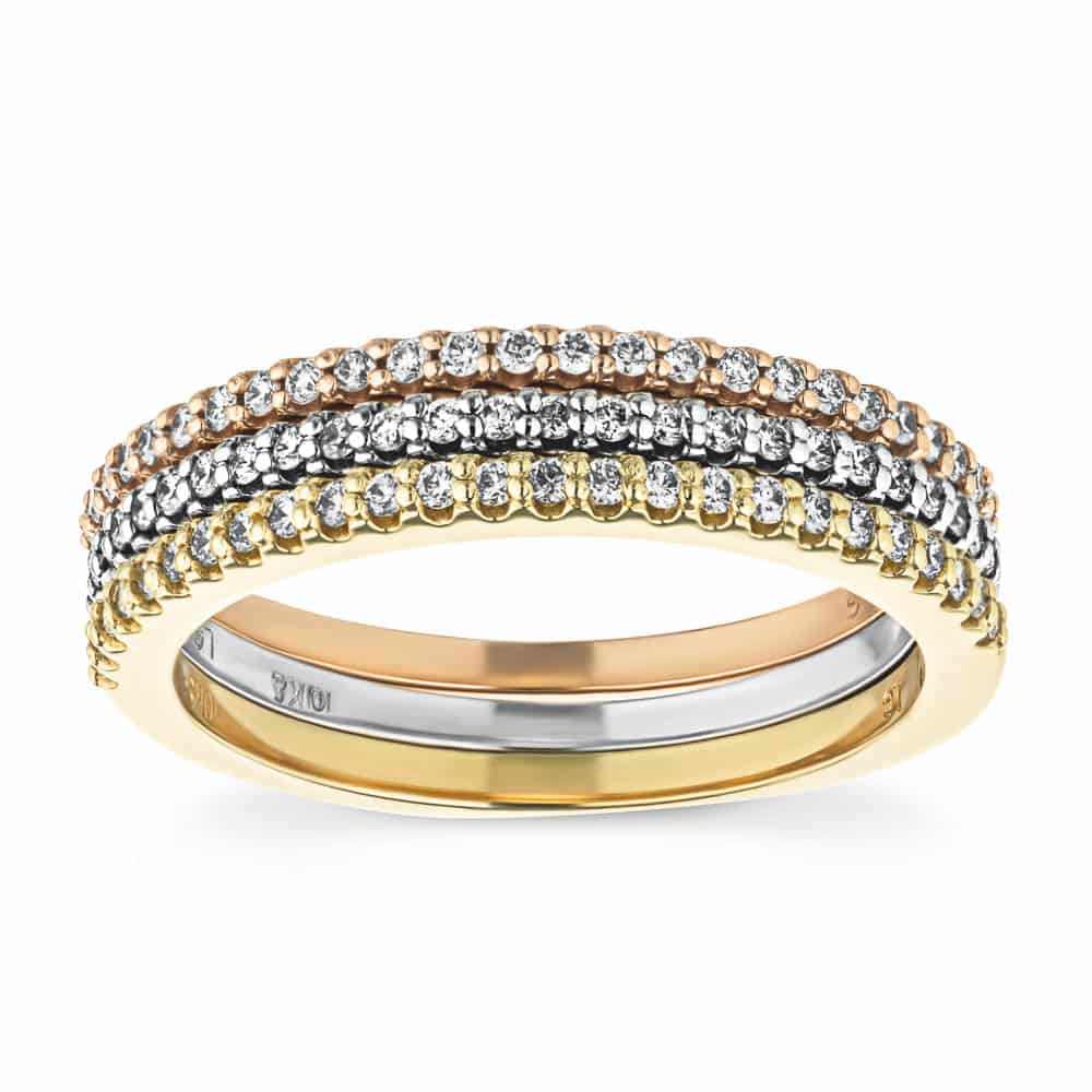 Stacking Rings with Connectors/Yellow Rose White gold 3 Bands with 2  connectors/3.3 mm Width Diamond Rings/Sean's Bundle of 3 Rings