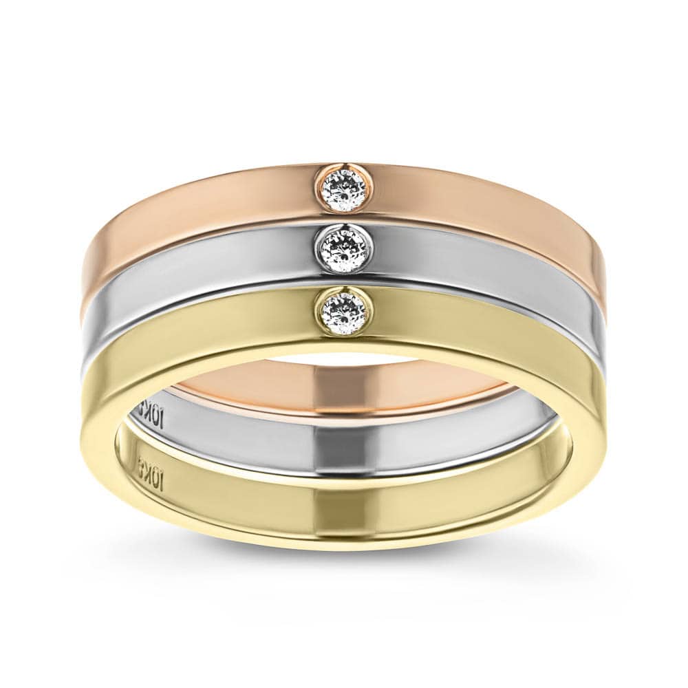 Stacking Rings with Connectors/Yellow Rose White gold 3 Bands with 2  connectors/3.3 mm Width Diamond Rings/Sean's Bundle of 3 Rings