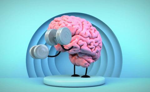 animación 3D de un cerebro haciendo pesas