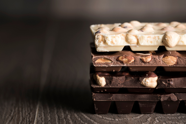 Stock image of 3 chocolate bars stacked one on top of the other