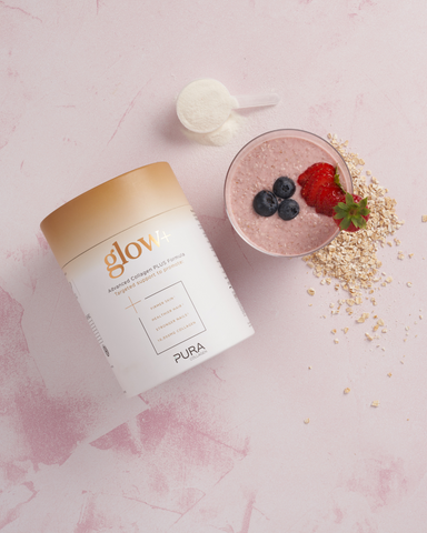 Pura Collagen glow+ formula with fruit smoothie