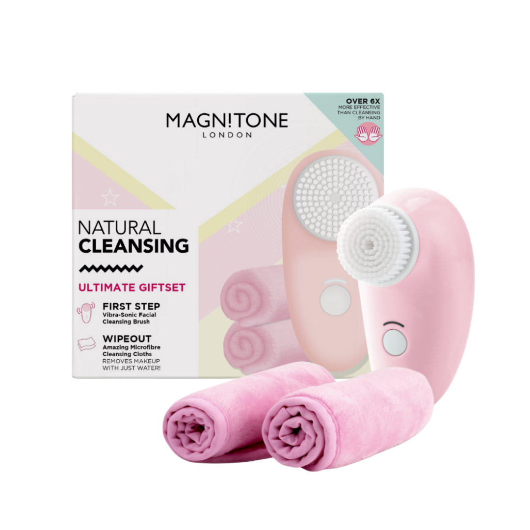 Image of Magnitone Natural Cleansing Ultimate Gift Set with First Step Daily Cleansing Brush and 2 Wipe Out Makeup Remover Cloth Wipes