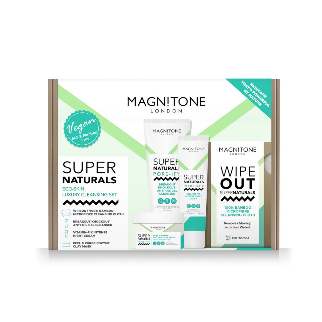 Image of Magnitone Eco-Skin Luxury Kit Super Cleansing Gift Pack with 2 x Bamboo Cloths, SuperNaturals Cleanser, Zero-Shine Mineral Day Moisturiser & Enzyme Cl