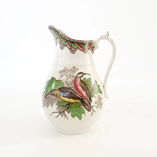 Antique Woodlands Transfer Pitcher With Birds