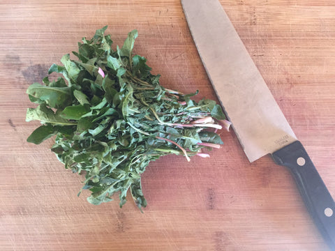 Chopping dandelion leaf