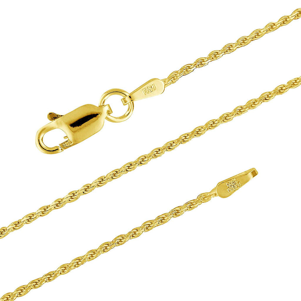 14kt Yellow Gold Sterling Silver 1.1mm Diamond-Cut Rope Chain Necklace ...