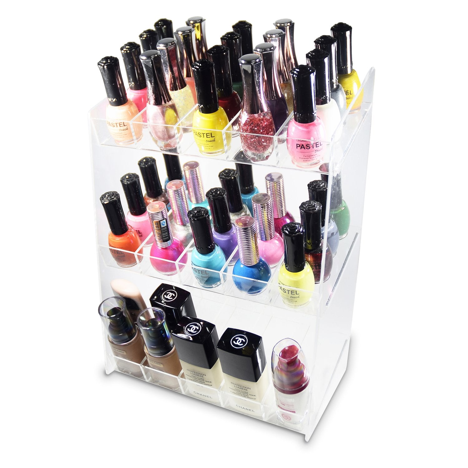 IKEE DESIGN®: Premium Acrylic 3-Shelf Nail Polish Rack for 60 Bottles