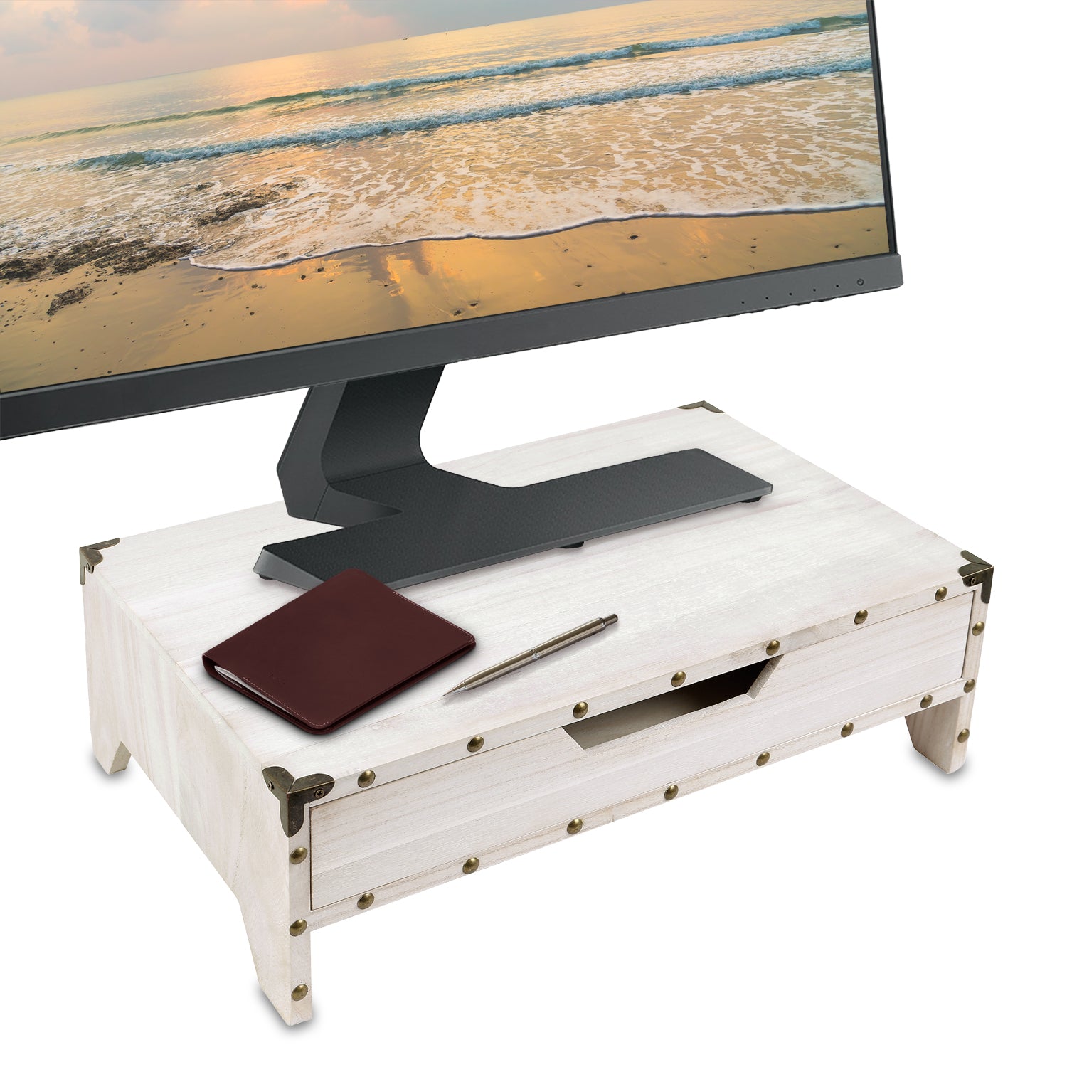 Ikee Design Monitor Stand Riser Desk With Pull Out Drawers And 3 Compa