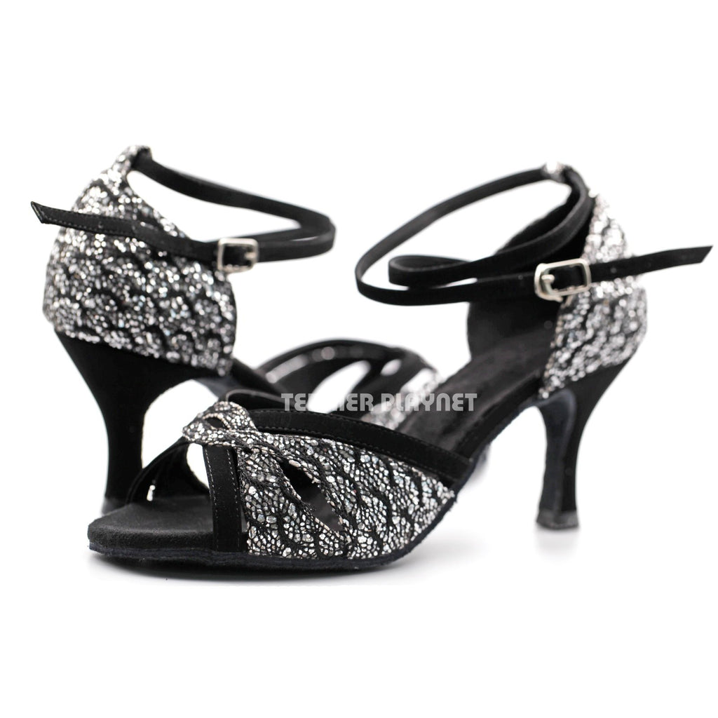 Black \u0026 Silver Women Dance Shoes D1168 