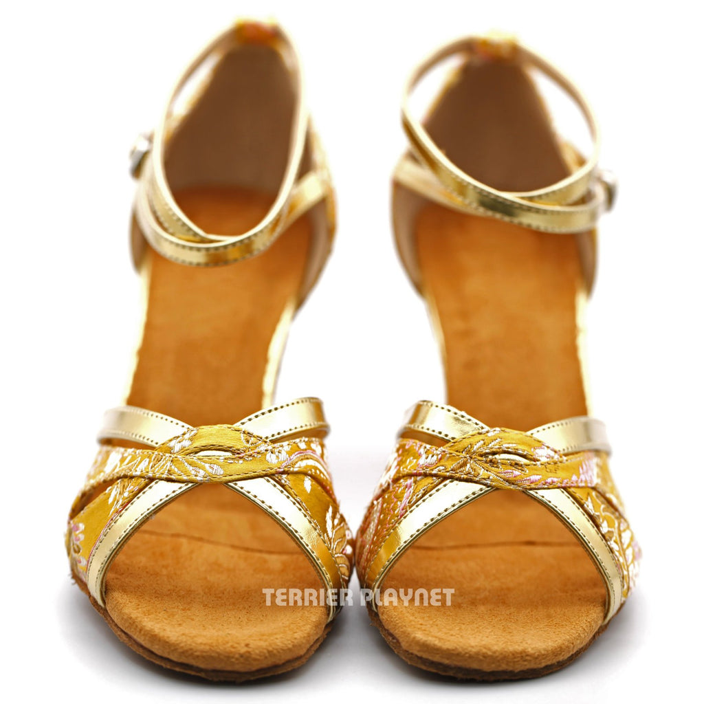 Golden Yellow Embroidered Women Dance Shoes D1224 – TPS EU