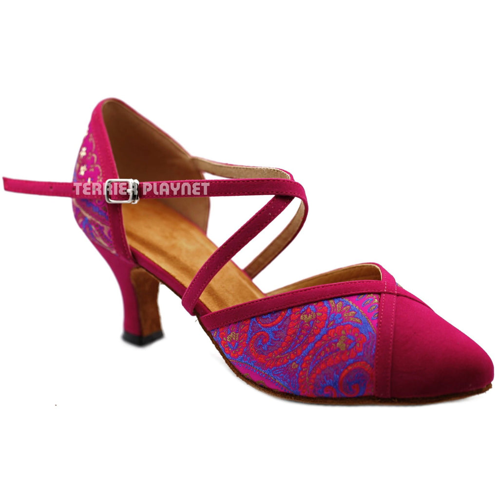 Hot Pink Embroidered Women Dance Shoes 