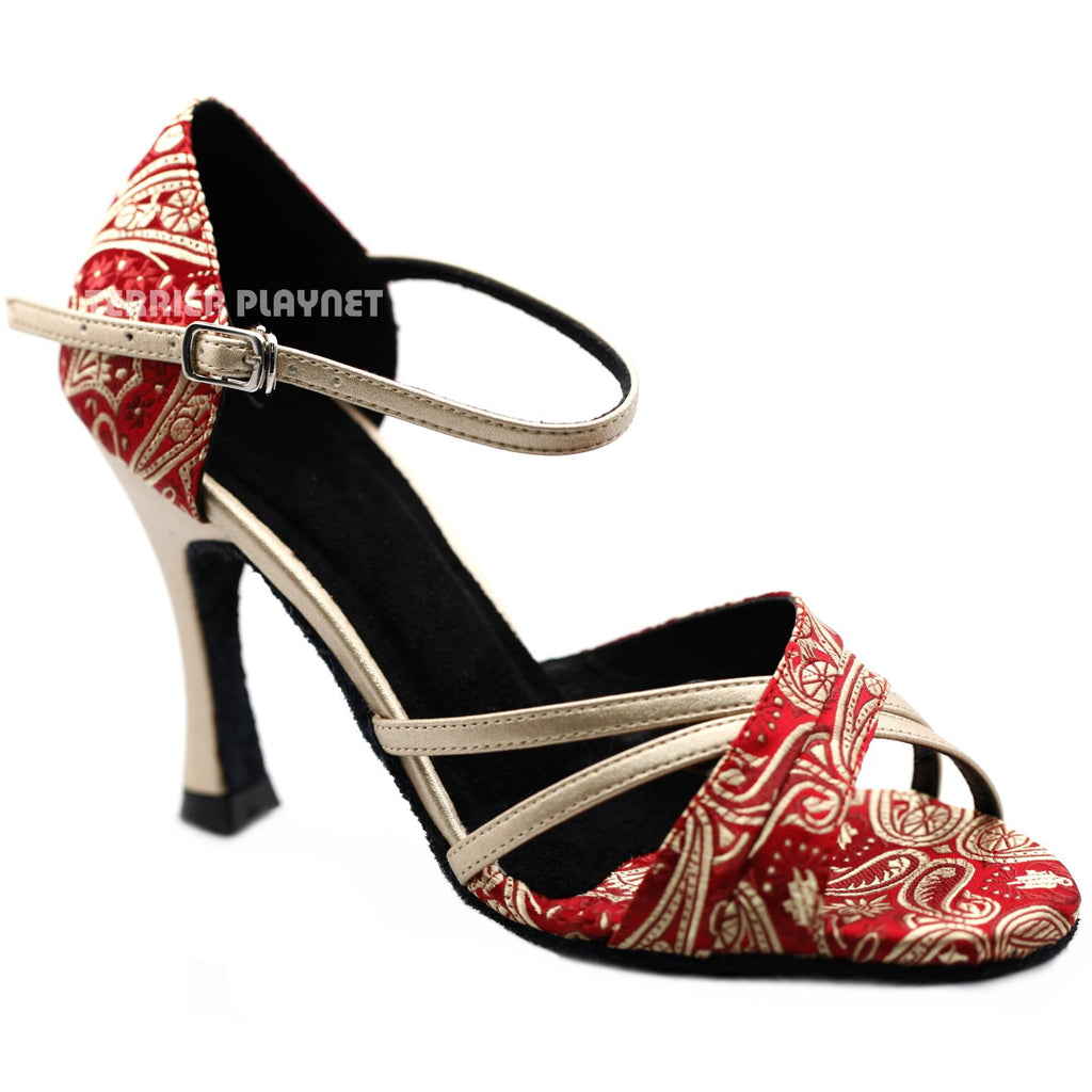 red embroidered shoes