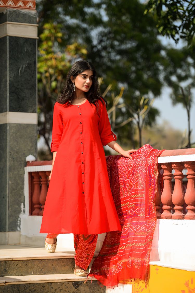 Red Bandhej Salwar with Pocket – Jaipuriya
