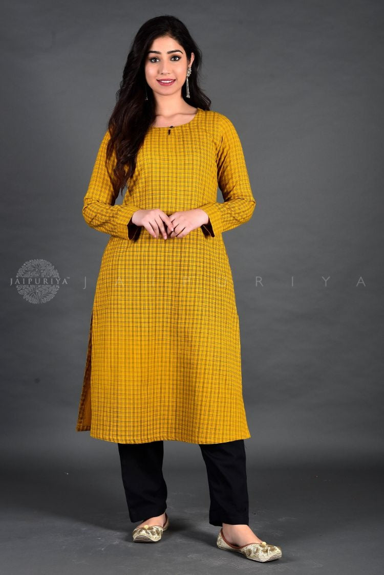 Mustard Checks Full Sleeve Kurta – Jaipuriya