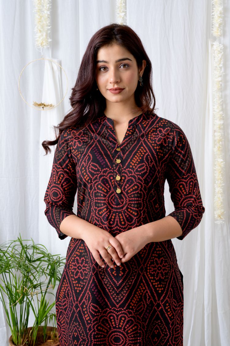 Ehsas Black Bandhani Collar Kurta – Jaipuriya