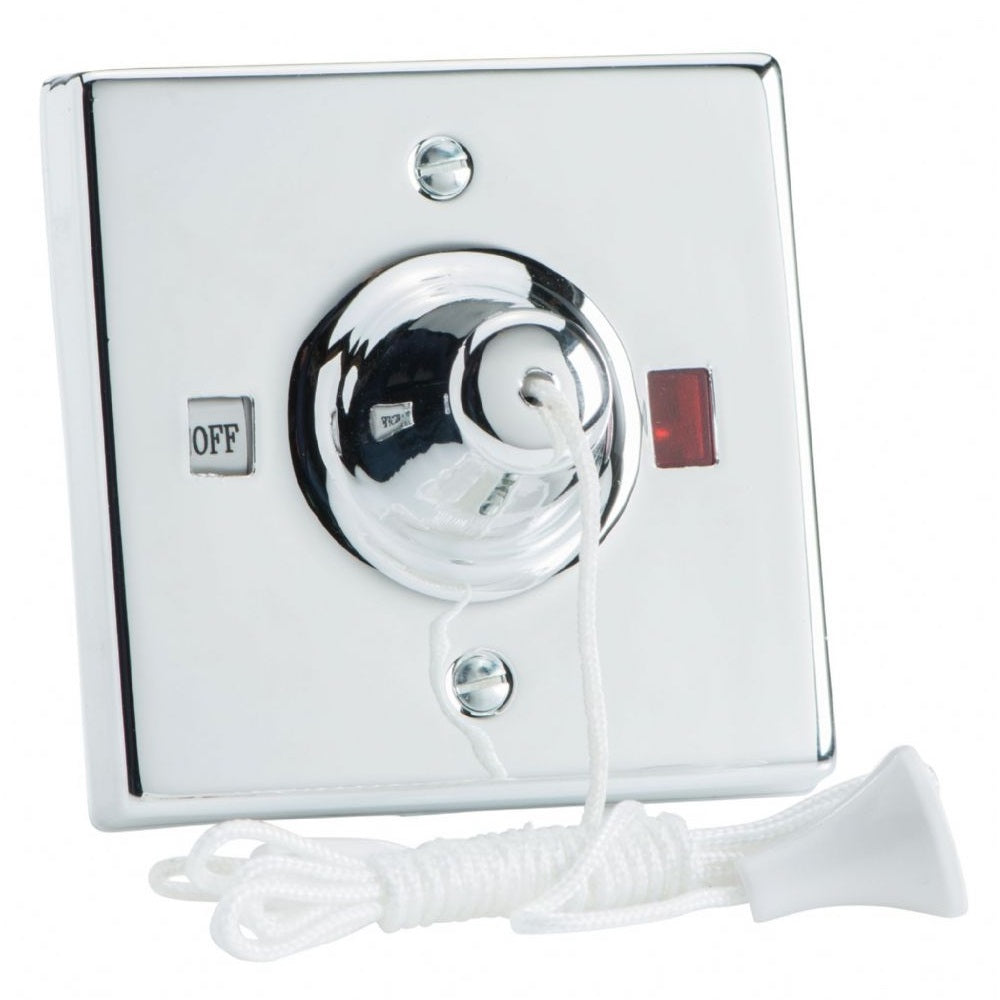 Chrome 45a Square Ceiling Pull Cord Switch With Neon The Switch Store