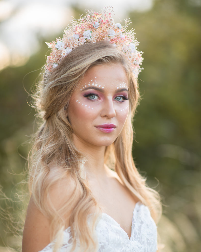 Romantic Flower Hair Crown Bridal Headband With Roses Dried Flowers He Magaela