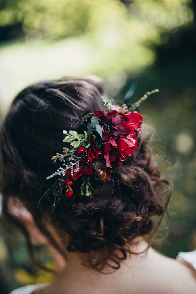 red flowers for hair wedding