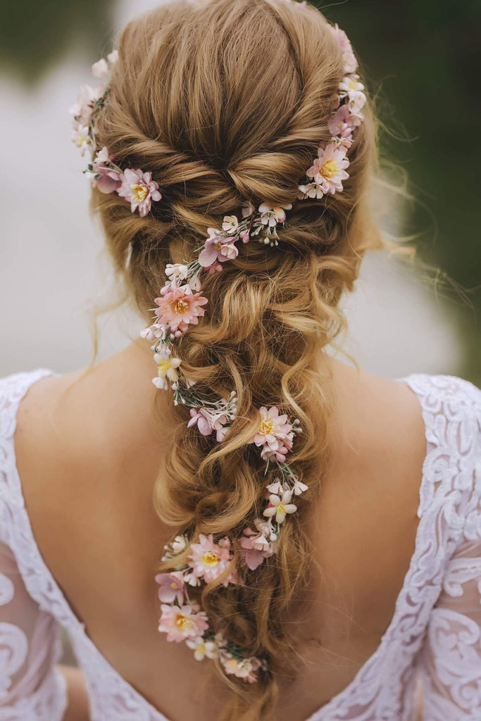 Flower Hair Garland Wedding Hair Flowers Head Wreath Flower Crown Cherry Blossoms Pink White Bridal Wreath Fairy Wreath Floral Hair Crown