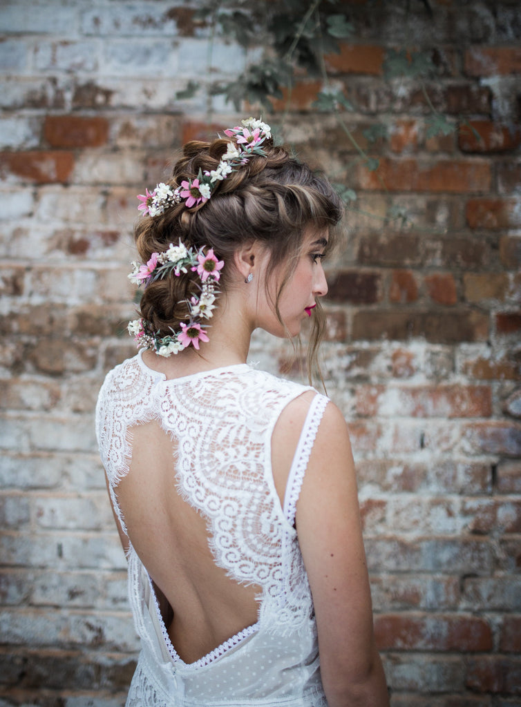 Romantic Pink And White Flower Hair Garland Wedding Hair Flowers Head Wreath Flower Crown White Bridal Wreath Fairy Wreath Floral Hair Crown