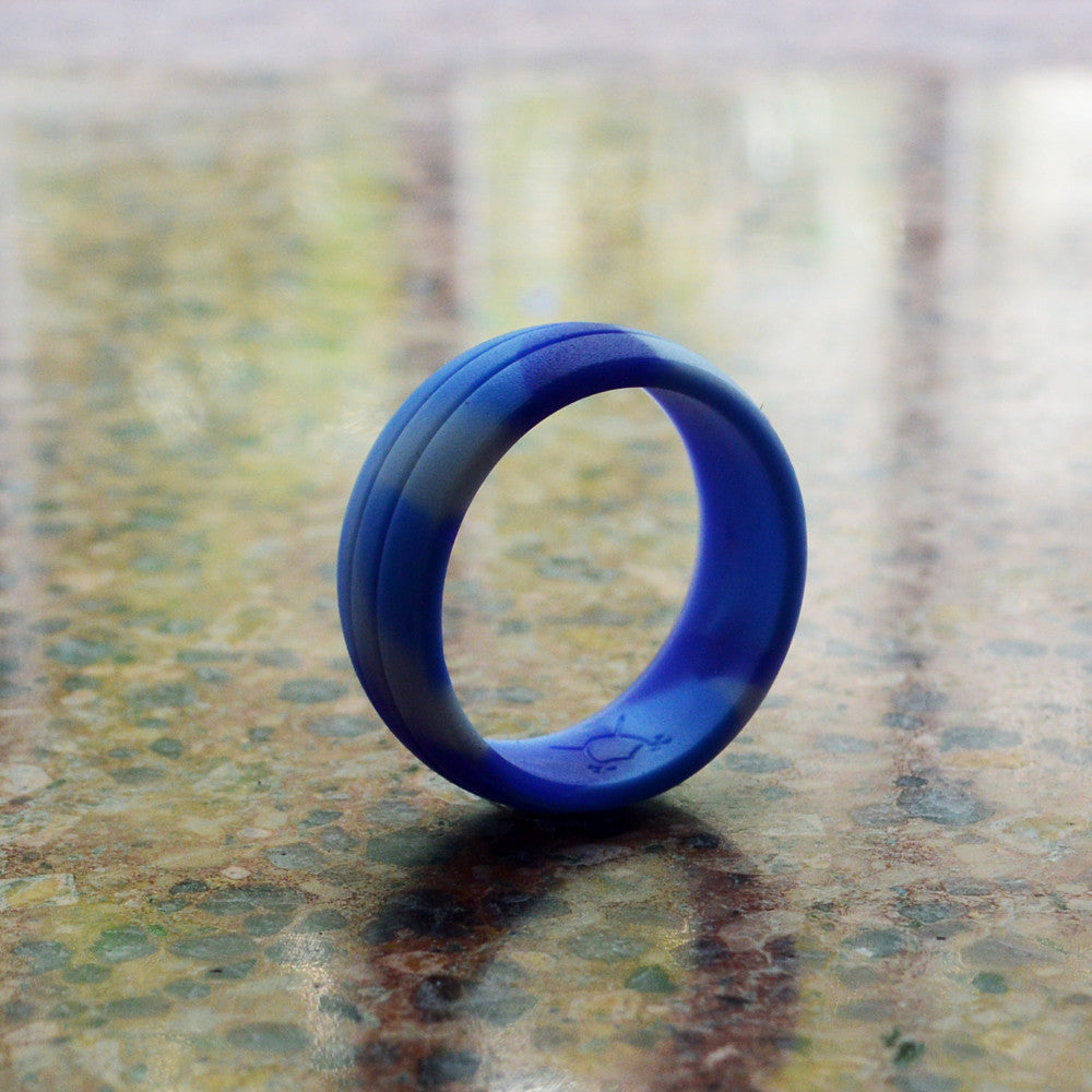 Men's DoubleDebossed Silicone Wedding Ring Blue Camo