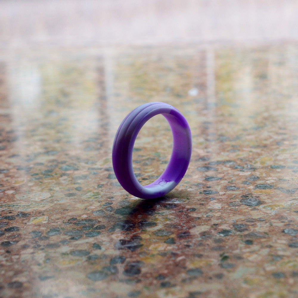 Women's DoubleDebossed Silicone Wedding Ring Purple Camo