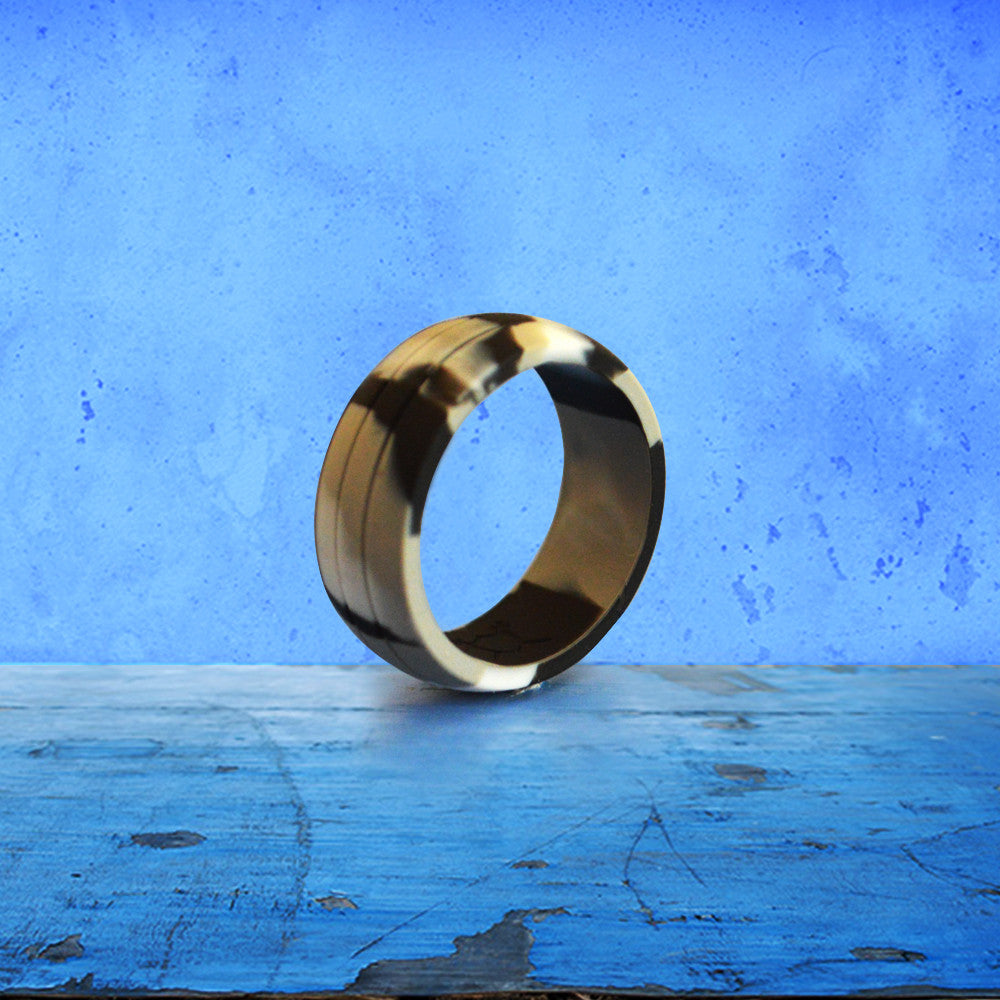 Men's DoubleDebossed Silicone Wedding Ring Urban Camo