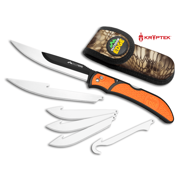 Outdoor Edge RazorMax - RMK-10 - Fixed Blade Hunting Knife Set -  Replaceable Blades - Black Handle - Black Sheath