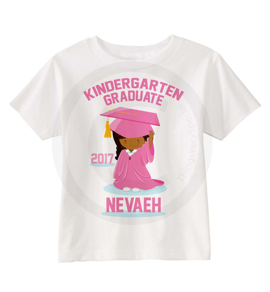 Kindergarten Graduation Shirt - Personalized Brown Skin Girl with long ...