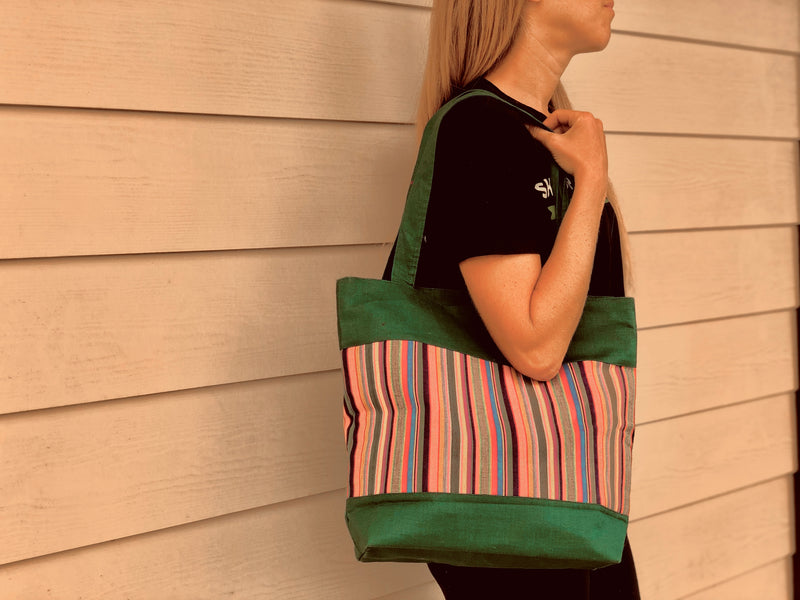 Large tote bag - green striped