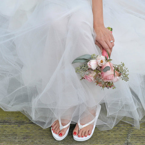 white bridal flip flops