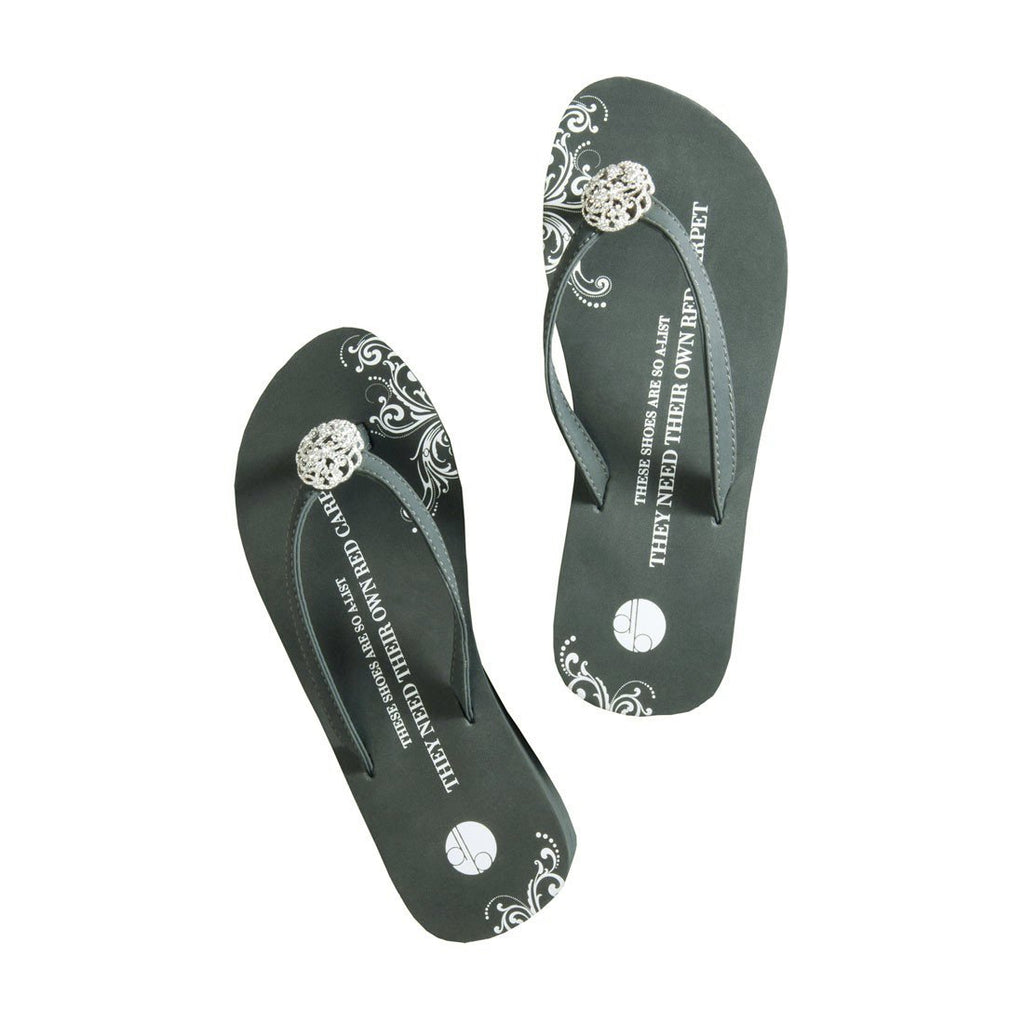 black designer flip flops