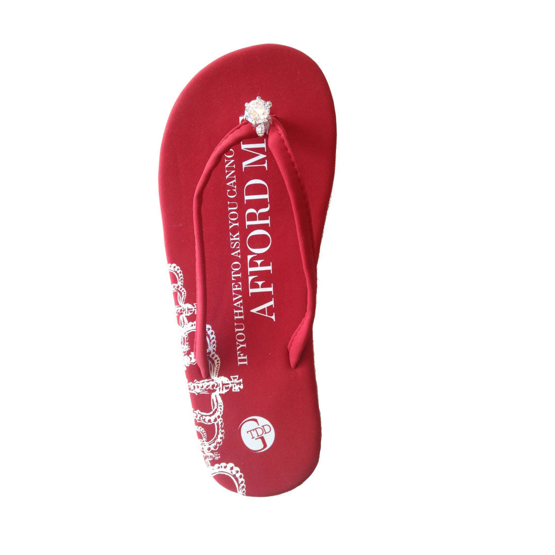 red designer flip flops