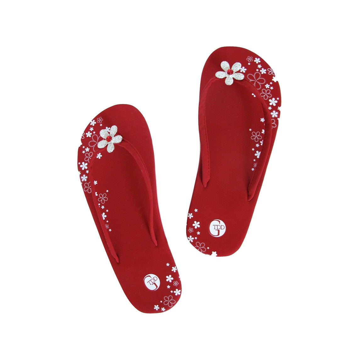 red sparkly flip flops