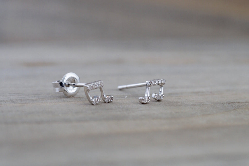 14k White Gold Music Note Earring Studs Stud Band – Brilliant Facets