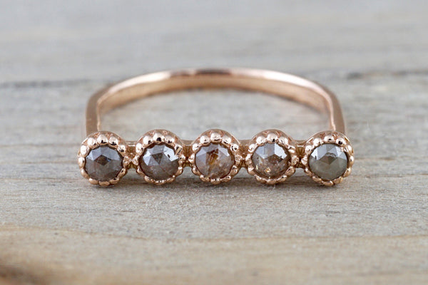 14kt Rose Gold Rose Cut Diamond Ring Band Square Design Engagement Sta ...