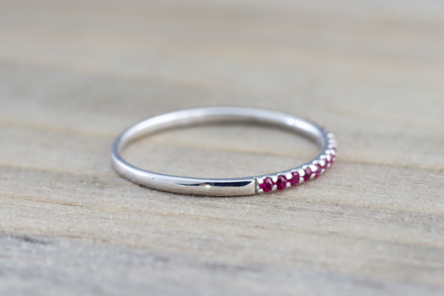 14k White Gold Red Ruby Dainty Band Wedding Stackable Ring