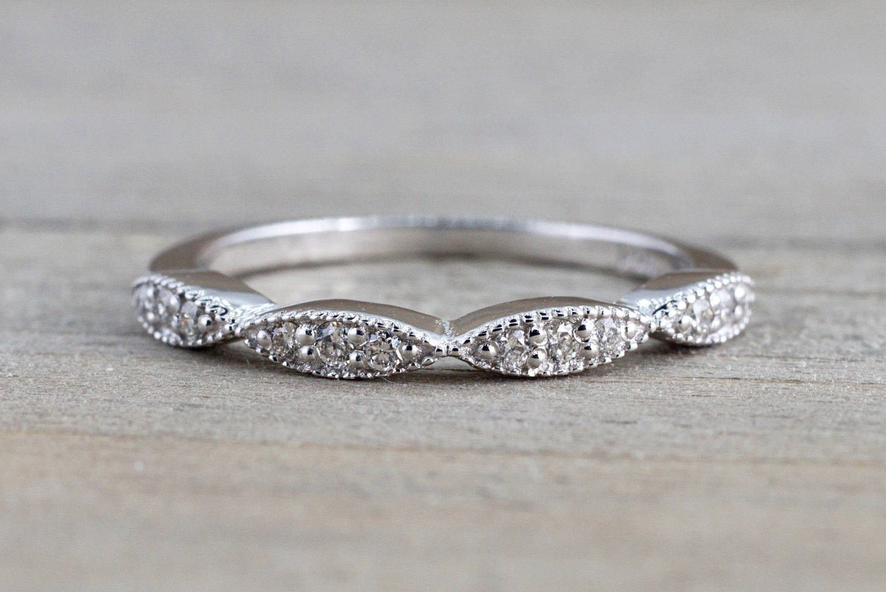 14k White Gold Round Cut Diamond Segment Marquise Stackable Ring Band ...