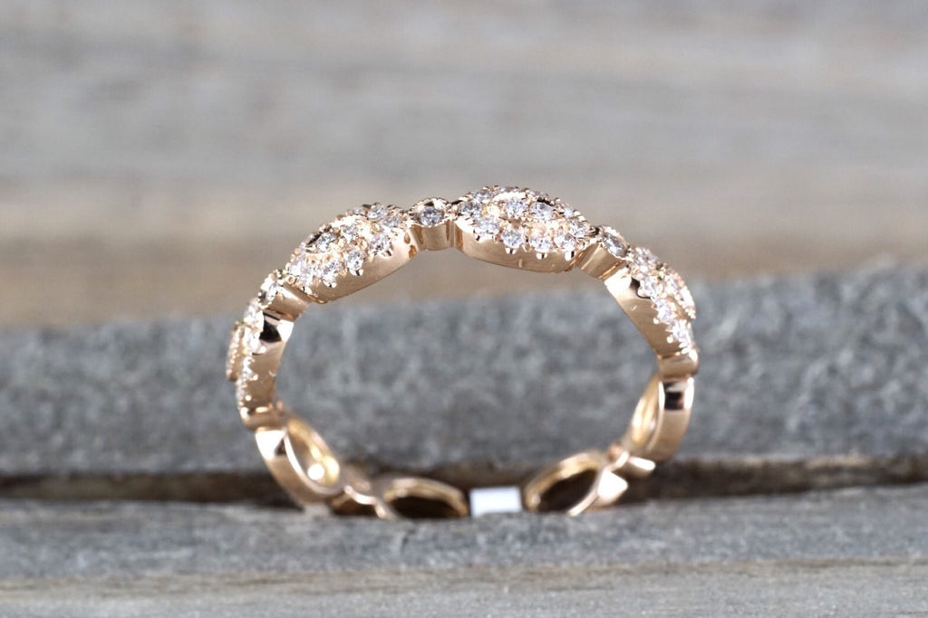 14k Rose Gold Diamond Vintage Oval Milgrain Bezel Full Eternity Band R ...