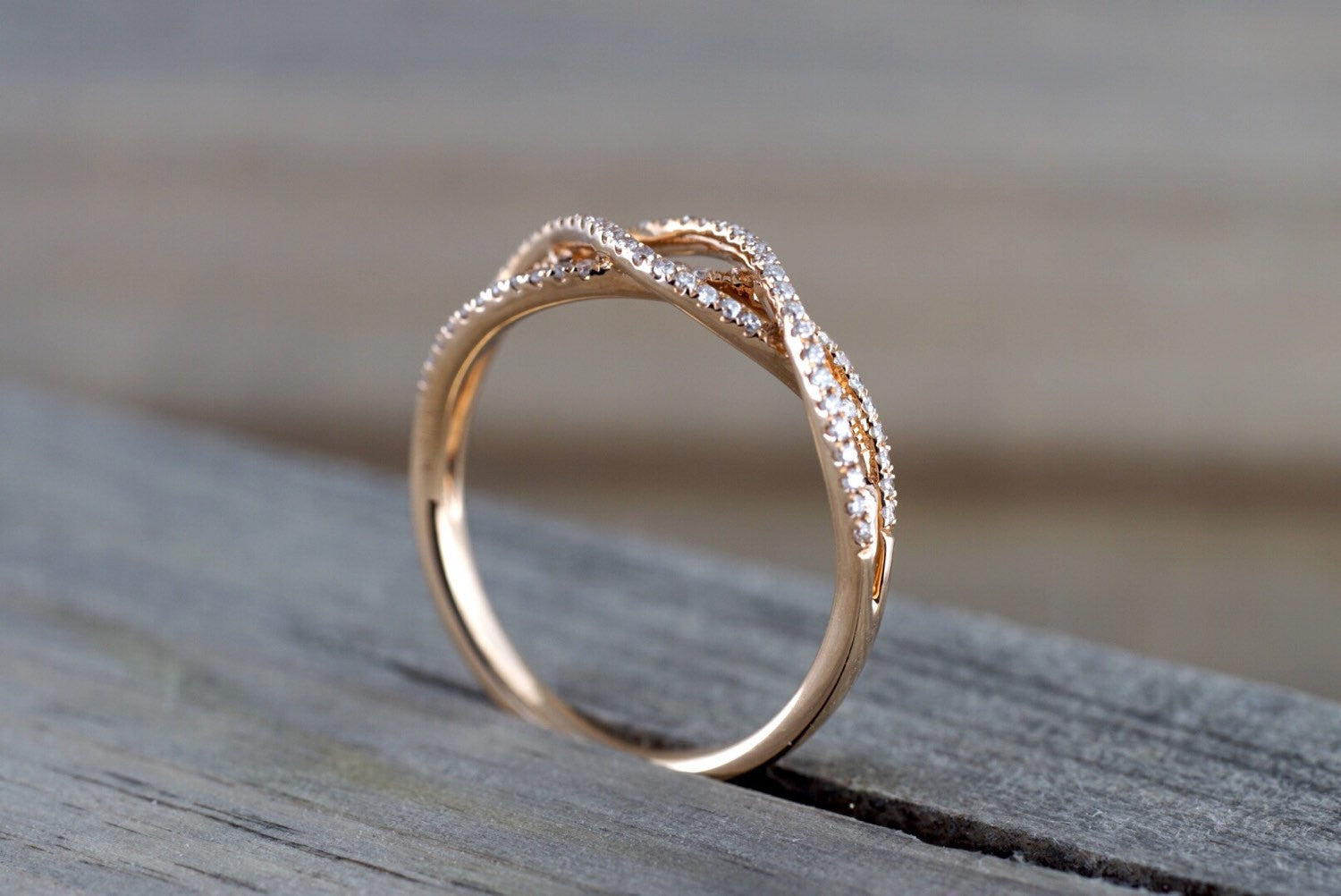 18k Rose Gold Diamond Infinity Intertwined Band Ring Wedding Anniversa ...