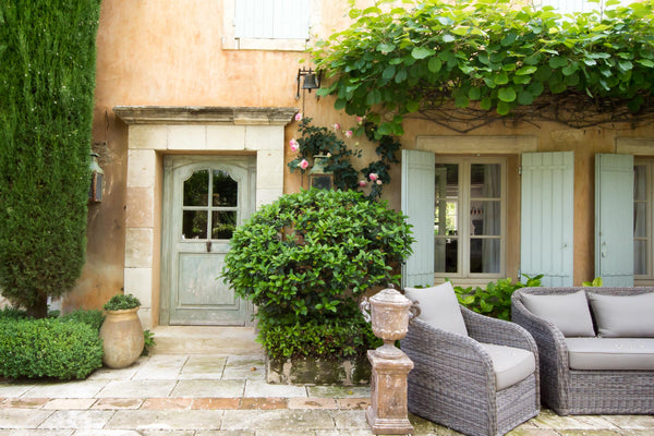 French garden design Mediterranean planting wisteria cypress hedges