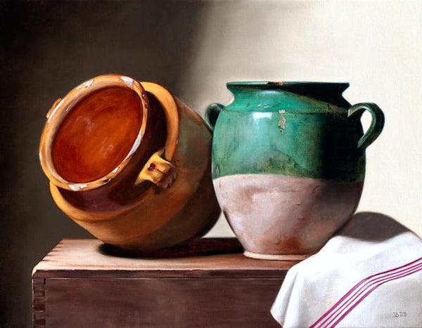 Still life painting with French confit pots