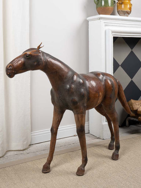 Vintage French leather horse sculpture