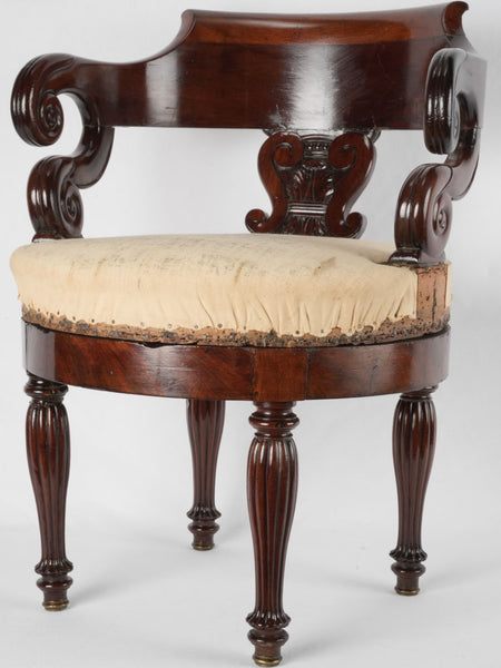 Antique French Restoration period desk chair - mahogany