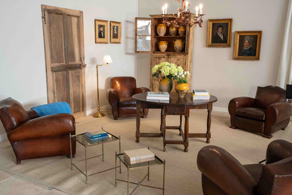 French leather club chairs in living room library